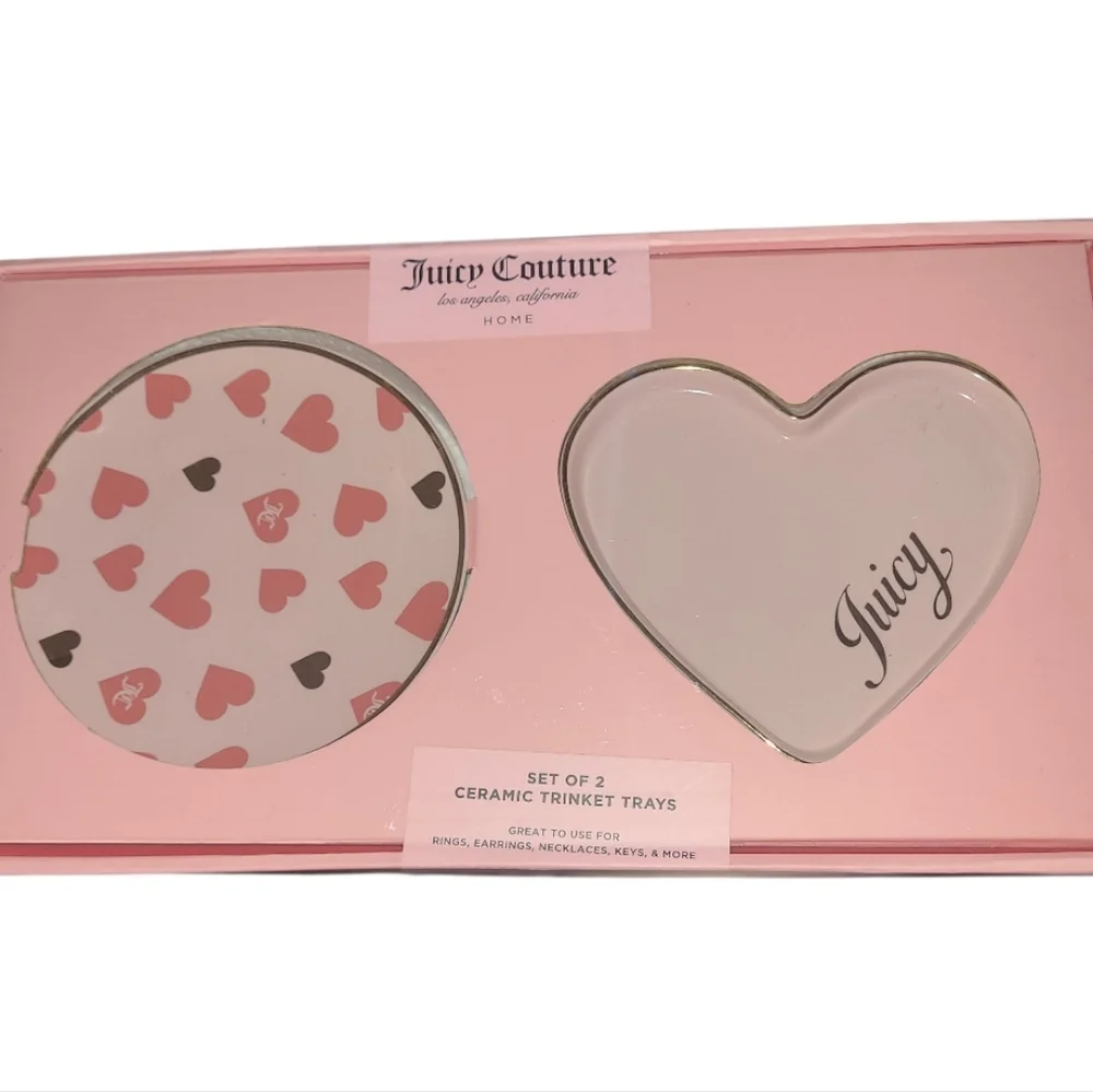Juicy Couture Ceramic Pink and Red Heart Trinket Tray Set